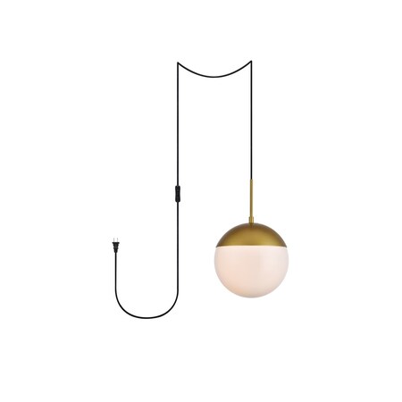 Living District Eclipse 1 Light Brass Plug In Pendant With Frosted White Glass LDPG6036BR